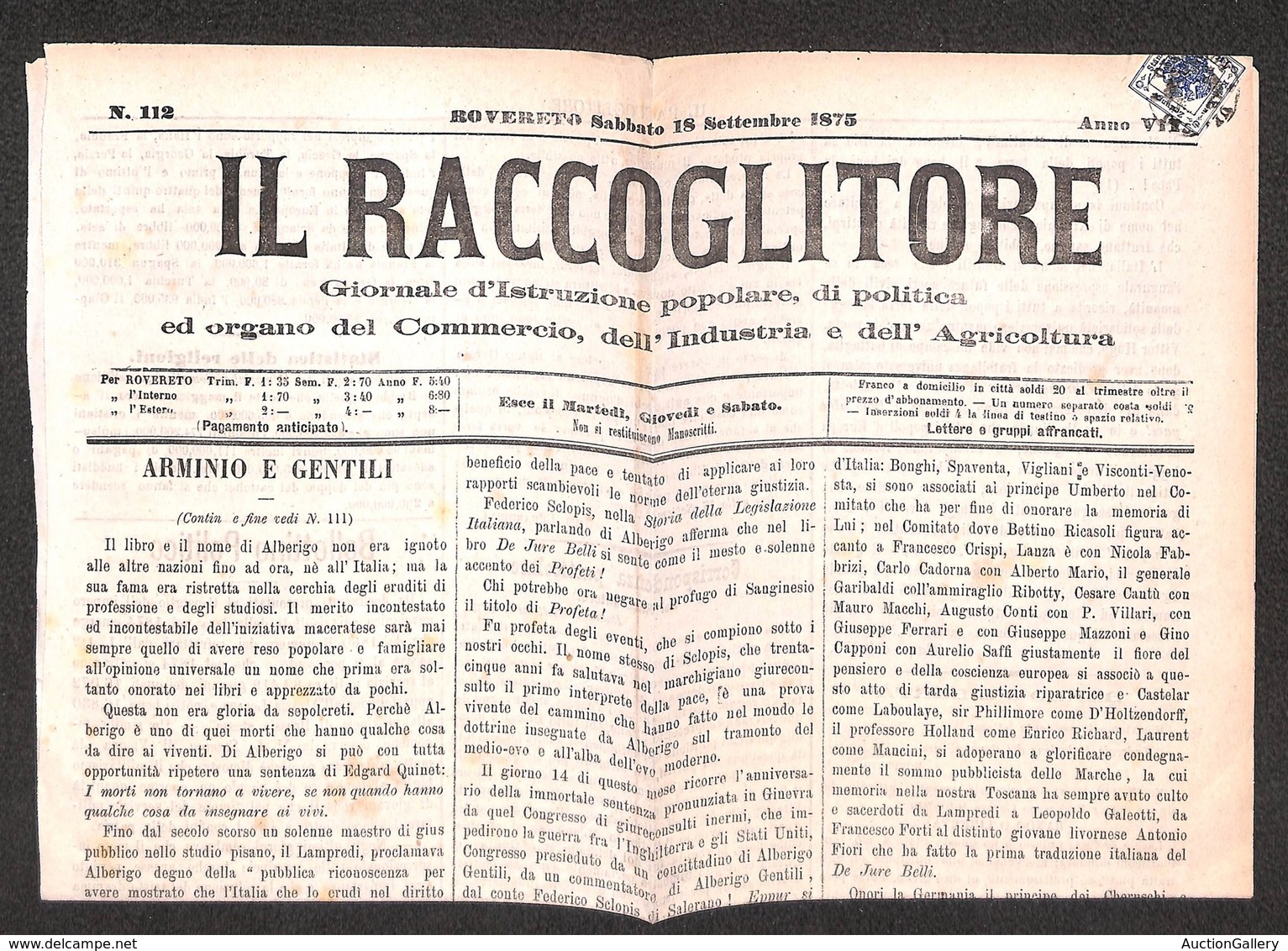 ANTICHI STATI - AUSTRIA TERRITORI ITALIANI - Falso Di Rovereto - Segnatasse - 1 Kreuzer (F1) - Intero Giornale Del 18.9. - Other & Unclassified