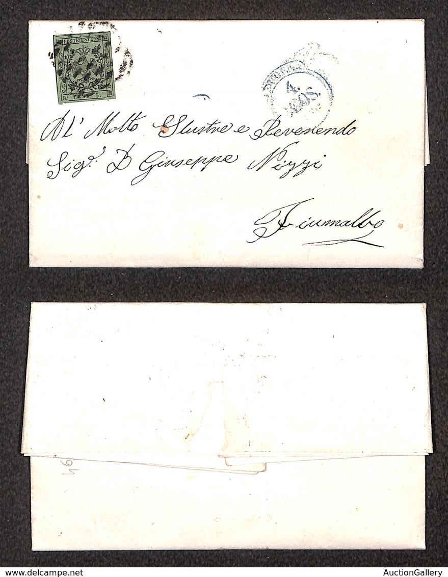 ANTICHI STATI - MODENA - 5 Cent (8 - Oliva) Isolato Su Lettera Da Modena A Fiumalbo Del 4.8.56 (1.000) - Autres & Non Classés