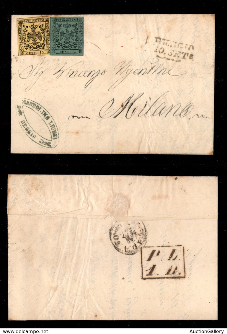 ANTICHI STATI - MODENA - Governo Provvisorio Cisapennino - 15 Cent (3) + 5 Cent (8) - Lettera Da Reggio A Milano Del 10. - Otros & Sin Clasificación