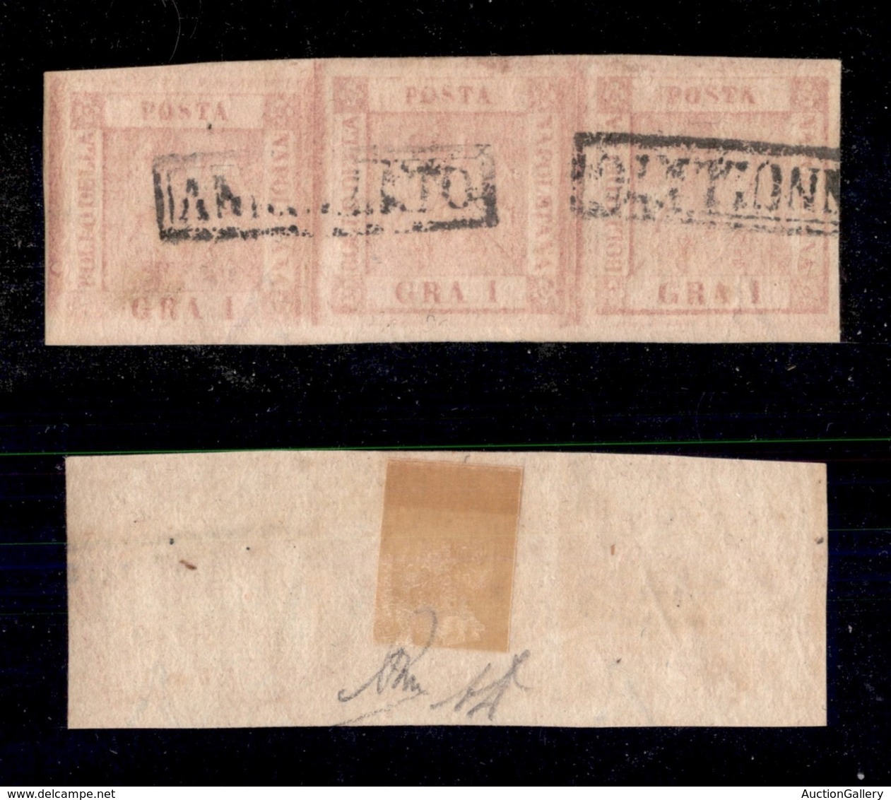 ANTICHI STATI - NAPOLI - 1858 - 1 Grano (3) - Striscia Di 3 Con Coppia Disallineata A Sinistra (3f) - Diena + Cert. AG - Otros & Sin Clasificación