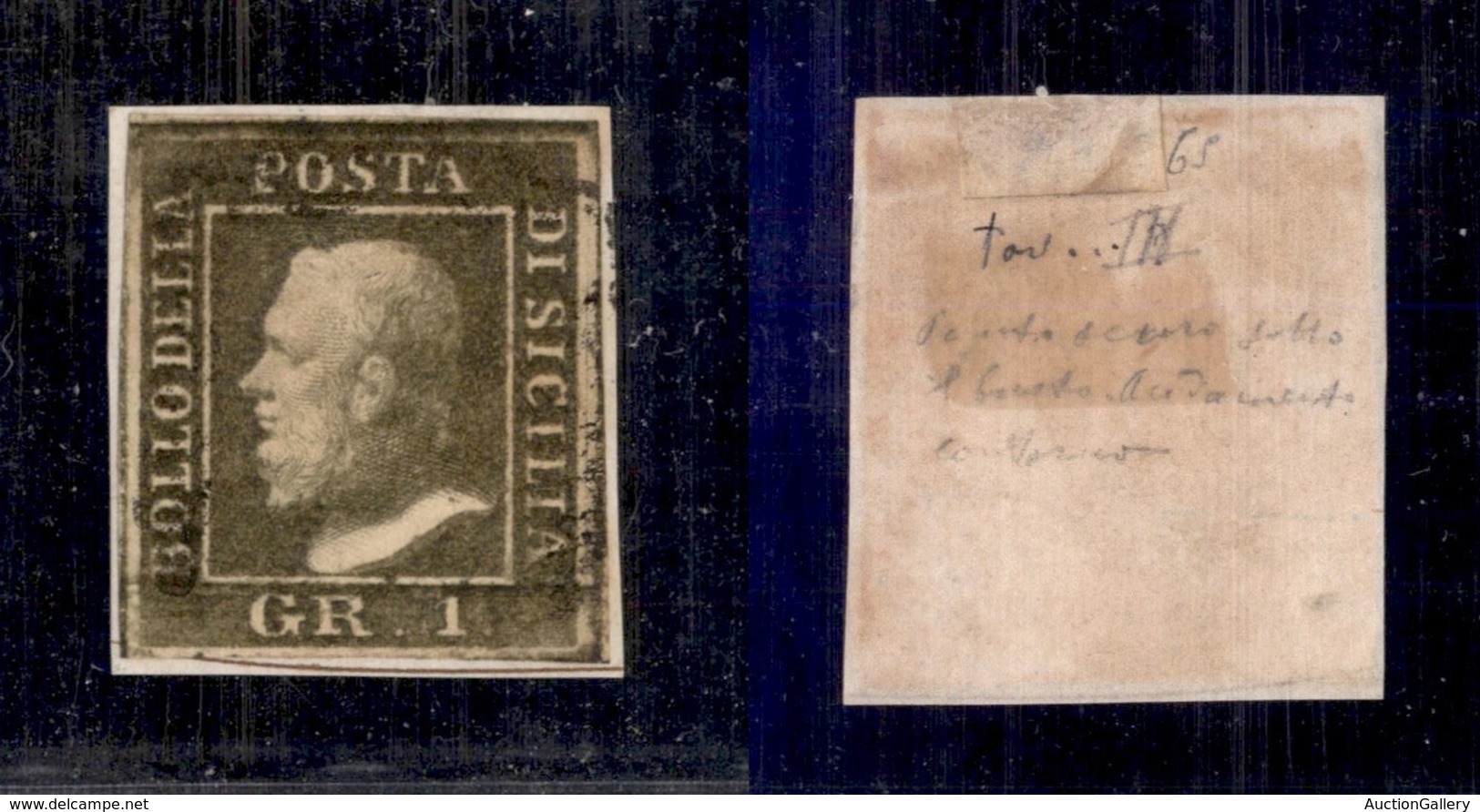 ANTICHI STATI - SICILIA - 1859 - 1 Grano (5a-verde Oliva) Usato Su Frammento (600) - Sonstige & Ohne Zuordnung