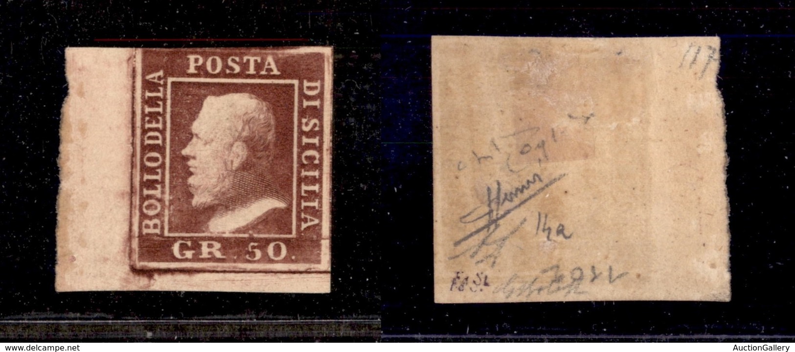 ANTICHI STATI - SICILIA - 1859 - 50 Grana (14a) Angolo Di Foglio - Gomma Originale - G.Bolaffi + Raybaudi + Sorani - Otros & Sin Clasificación