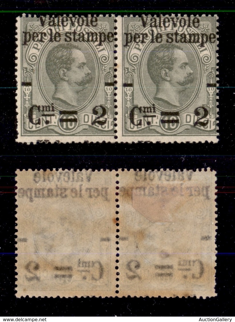 REGNO D'ITALIA - POSTA ORDINARIA - 1890 - 2 Cent Su 10 (50aeb) - Coppia Orizzontale Con Soprastampe Oblique (a Cavallo D - Sonstige & Ohne Zuordnung