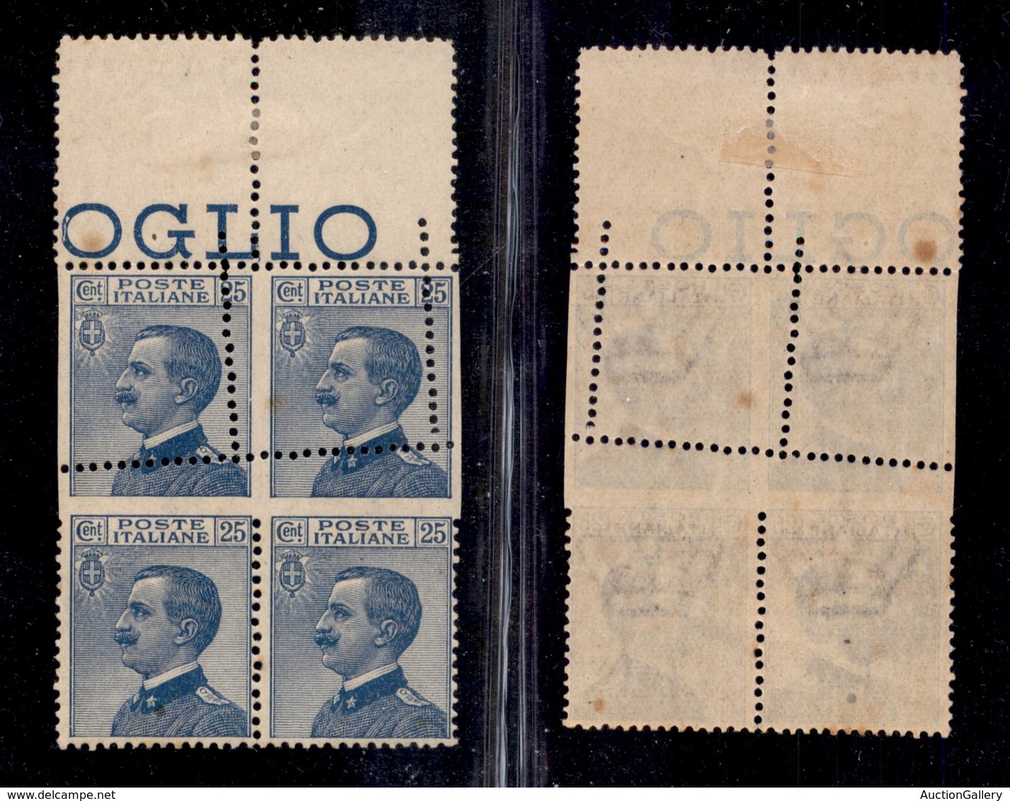 REGNO D'ITALIA - POSTA ORDINARIA - 1908 - 25 Cent Michetti (83lf) - Blocco Bordo Foglio Con Interspazio - Pettine Centra - Sonstige & Ohne Zuordnung