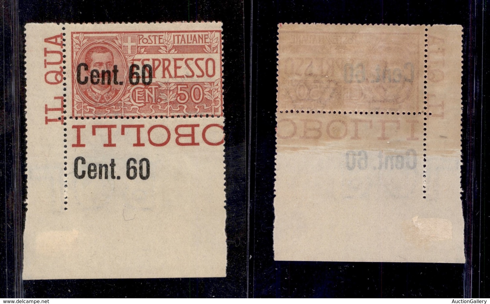 REGNO D'ITALIA - SERVIZI - 1922 - Espressi - 60 Cent Su 50 (6ea Varietà I) - Angolo Di Foglio (pos.196) - Soprastampa A  - Sonstige & Ohne Zuordnung