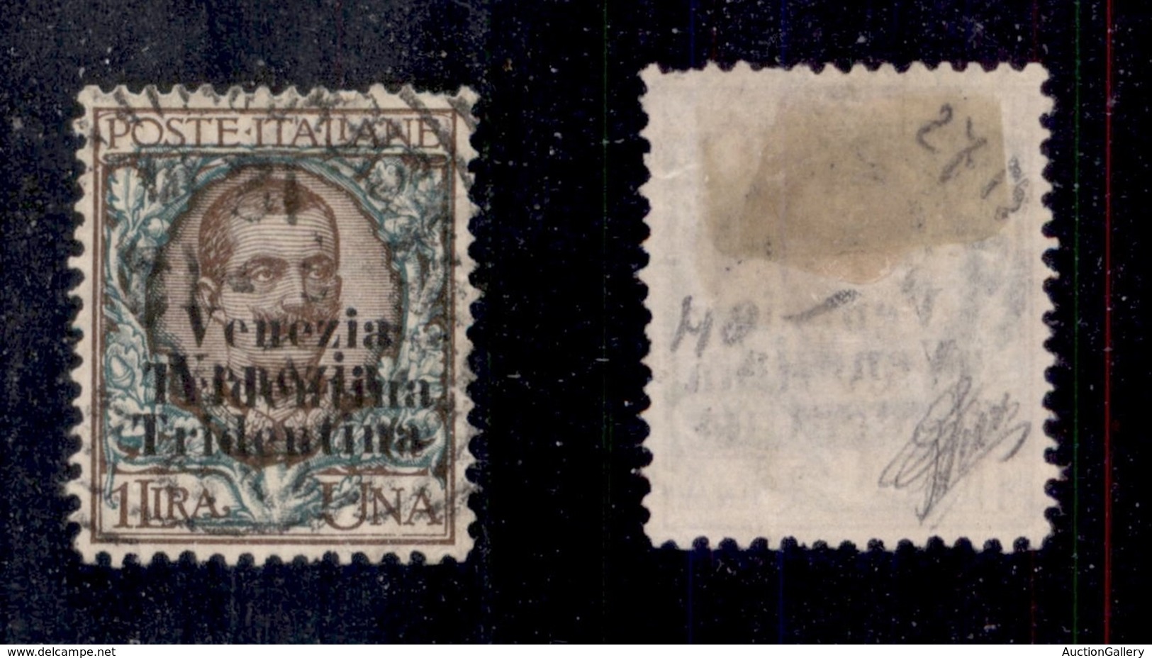 OCCUPAZIONI - TRENTINO - 1918 - 1 Lira (27b) - Usato Con Doppia Soprastampa (850) - Sonstige & Ohne Zuordnung
