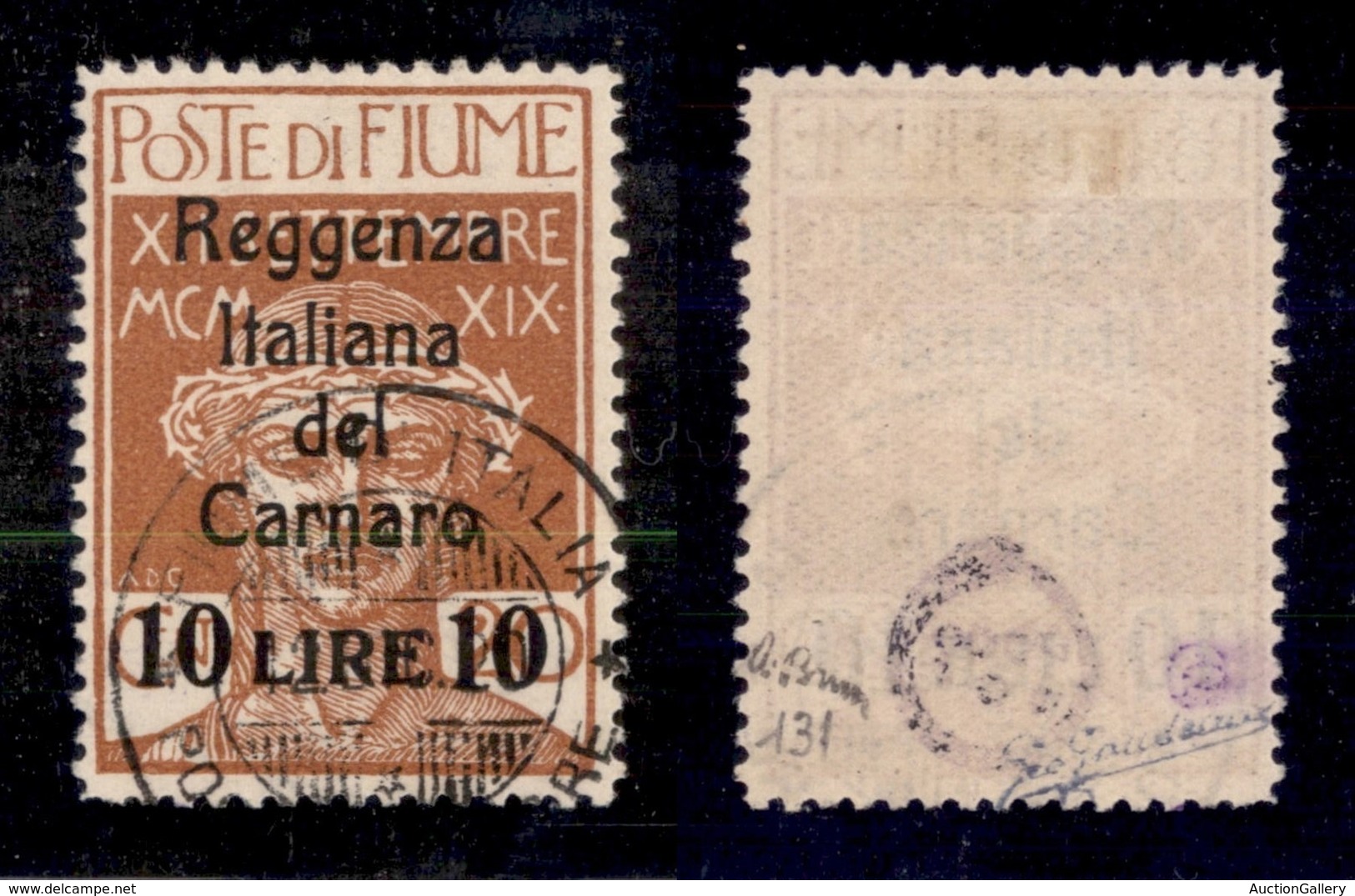 OCCUPAZIONI - FIUME - 1920 - Nuova Tiratura - 10 Lire Su 20 Cent (146A) Usato (1.850) - Otros & Sin Clasificación