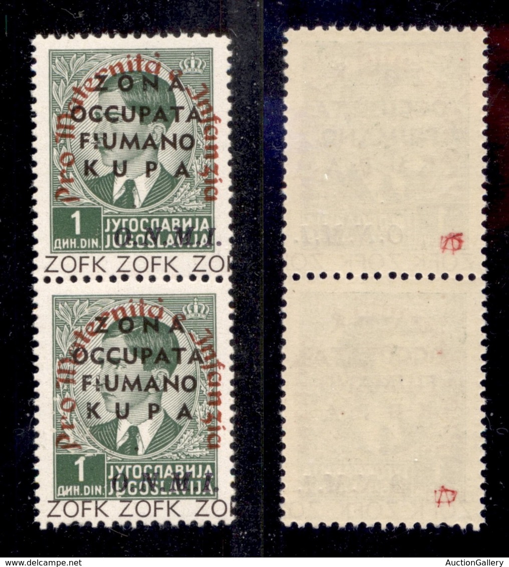 OCCUPAZIONI - ZONA FIUMANO KUPA - 1942 - Colori Cambiati - 1 Din (40b) - Coppia Verticale Con Diciture In Basso - Gomma  - Otros & Sin Clasificación