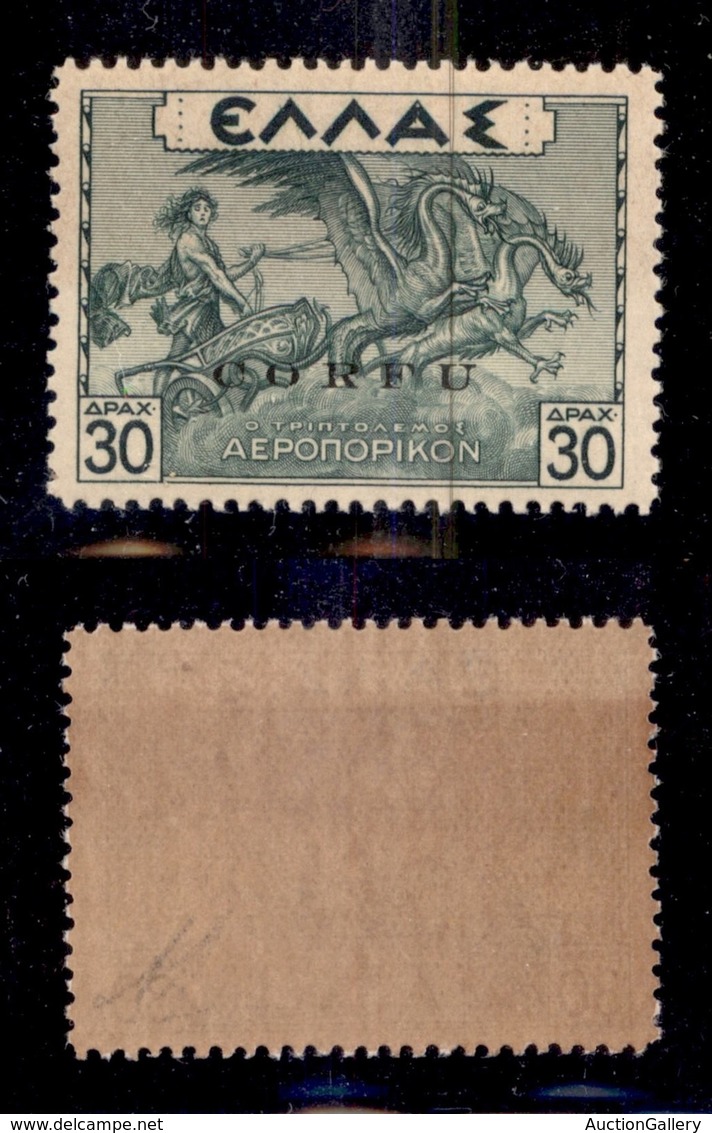 OCCUPAZIONI - CORFÙ - 1941 - 30 Dracme (10 Varietà-Aerea) - Soprastampa In Basso - Gomma Integra (bruna) - Non Catalogat - Otros & Sin Clasificación