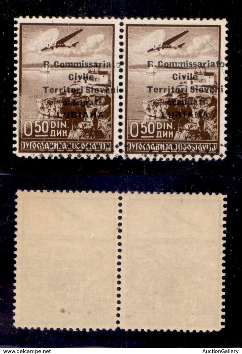 OCCUPAZIONI - LUBIANA - 1941 - 50 Para (1fcb-Aerea) - Coppia Con Soprastampe A Destra (tre Rombi Di Sinistra) Incompleta - Otros & Sin Clasificación