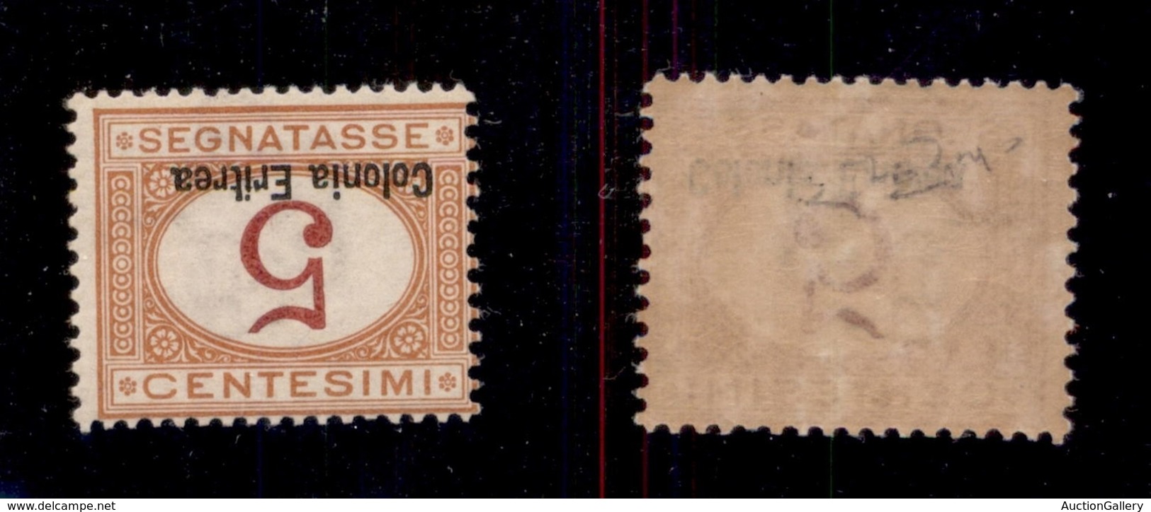 COLONIE - ERITREA - 1920 - Segnatasse - 5 Cent (14a) - Cifra E Soprastampa Capovolte - Gomma Integra - Raybaudi (1.125) - Sonstige & Ohne Zuordnung