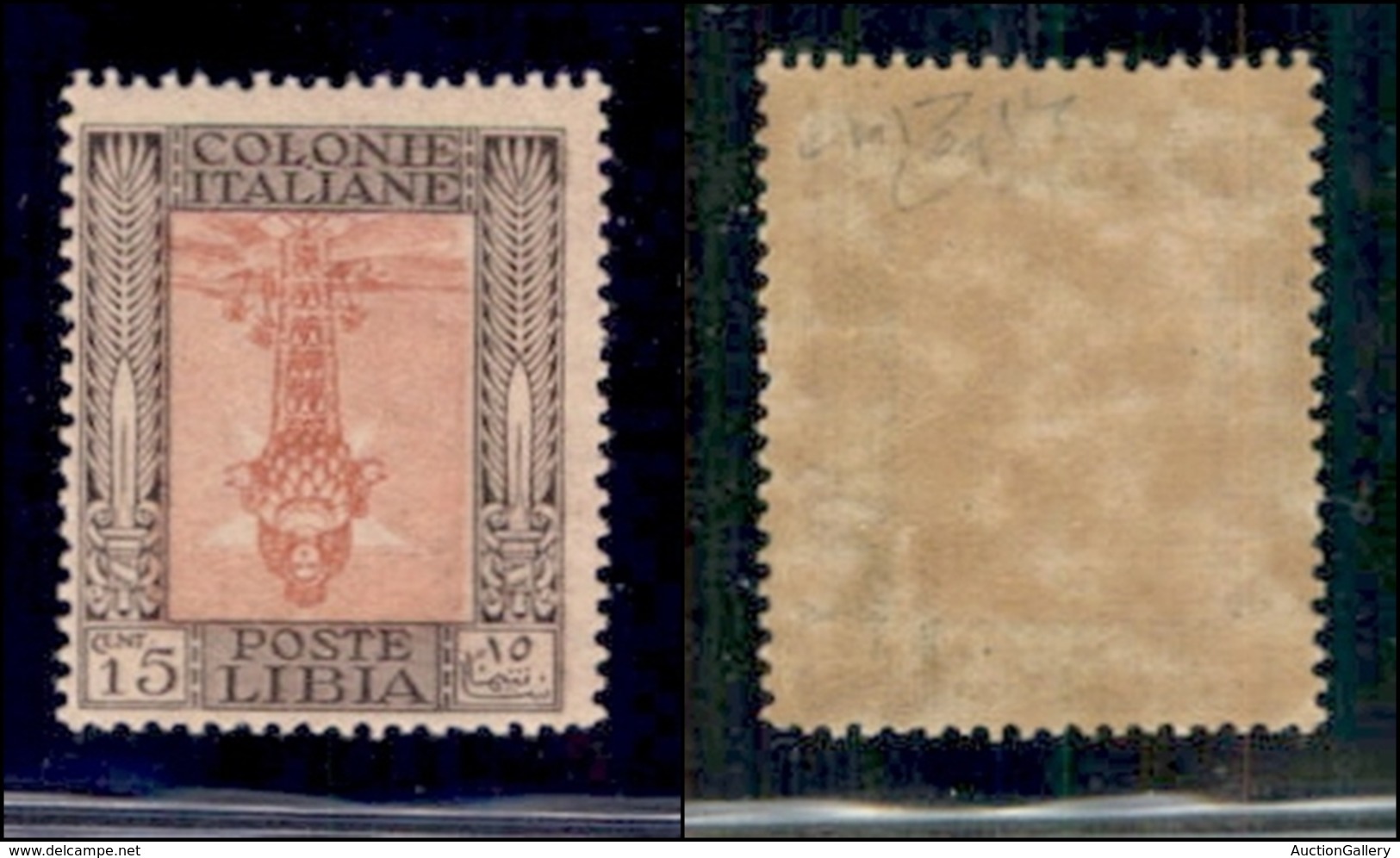 COLONIE - LIBIA - 1921 - Centro Capovolto - 15 Cent Pittorica (25c) - Gomma Integra - Cert. Raybaudi - Sonstige & Ohne Zuordnung