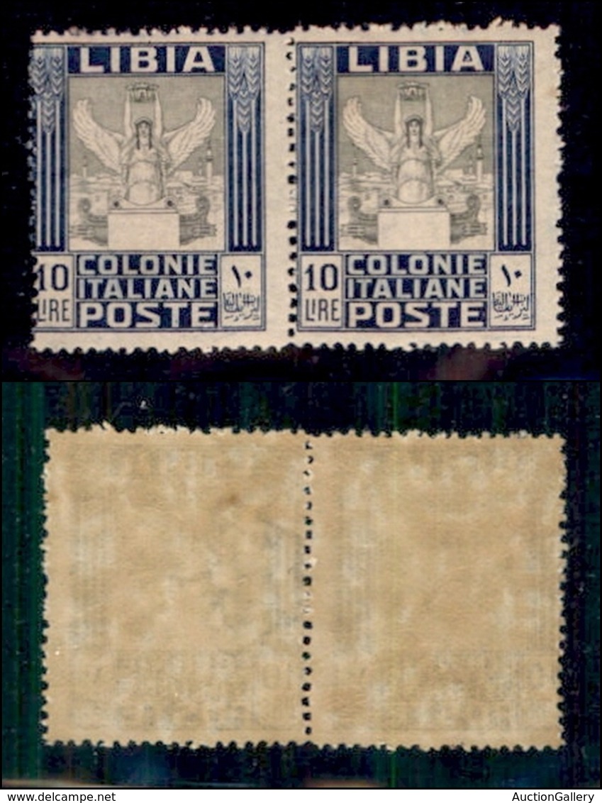 COLONIE - LIBIA - 1921 - 10 Lire Pittorica (32a Varietà X+32a) Dentellati 14x13 1/4 - Coppia Orizzontale Senza Filigrana - Sonstige & Ohne Zuordnung