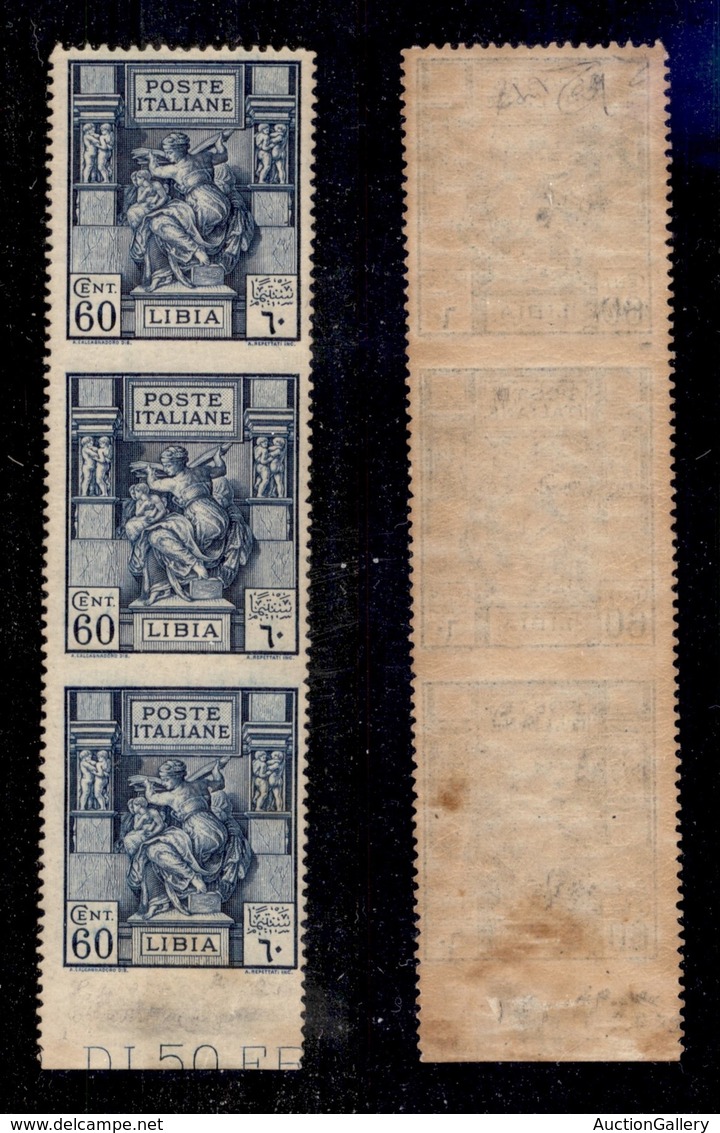 COLONIE - LIBIA - 1924 - 60 Cent Sibilla (42l) - Striscia Verticale Bordo Foglio Dentellata In Orizzontale Solo In Alto  - Otros & Sin Clasificación