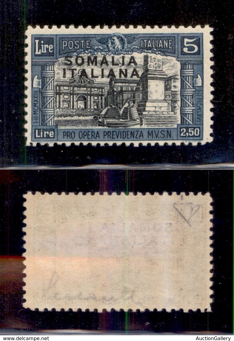 COLONIE - SOMALIA - 1927 - Non Emesso - 5 Lire Milizia (108A) - Gomma Integra - Diena + Cert. AG (3.200) - Otros & Sin Clasificación