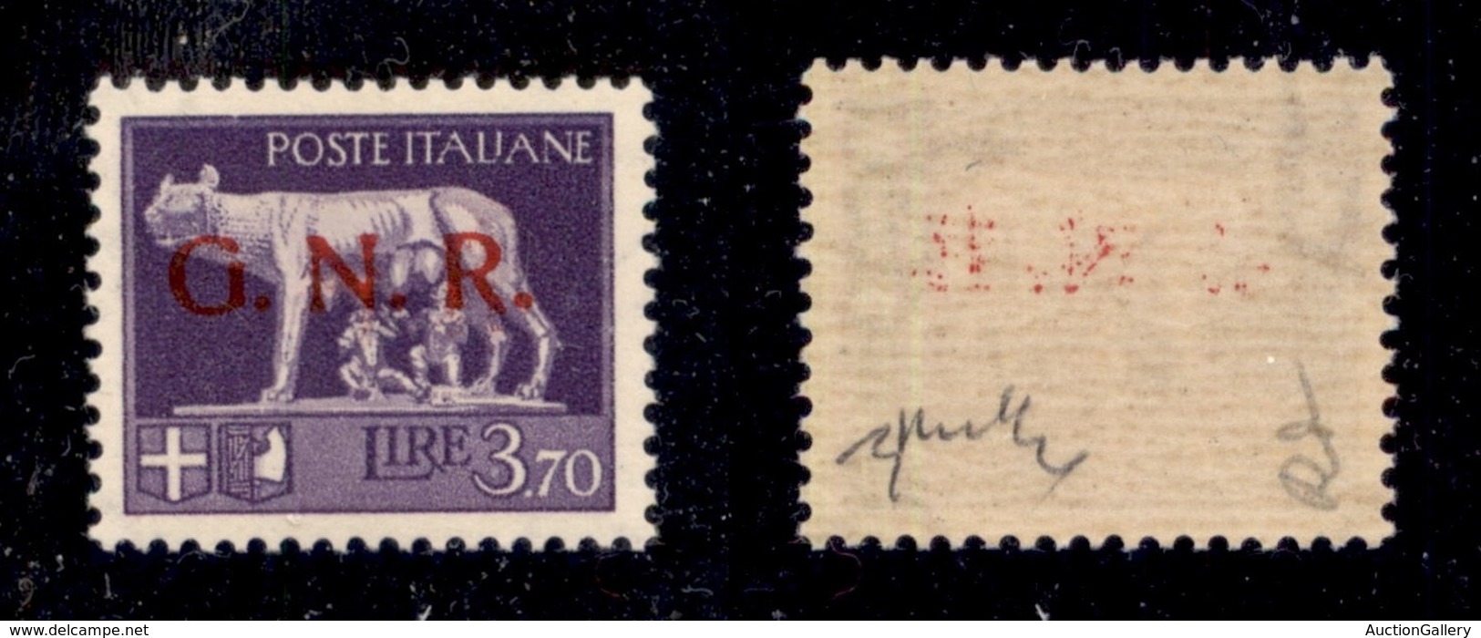 RSI - 1944 - Errore Di Colore - 3,70 Lire (484A-Verona) - Gomma Integra - Chiavarello + Cert. AG (1.000) - Otros & Sin Clasificación