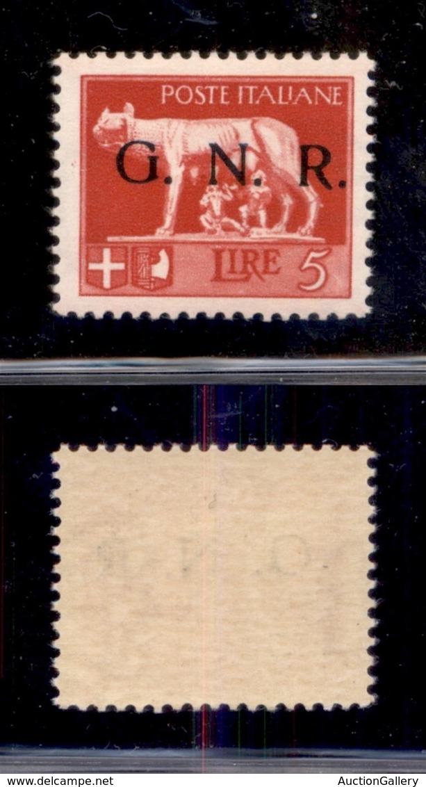 RSI - 1943 - Spaziati - 5 Lire (485/A) - Gomma Integra - Cert. AG (3.600) - Sonstige & Ohne Zuordnung