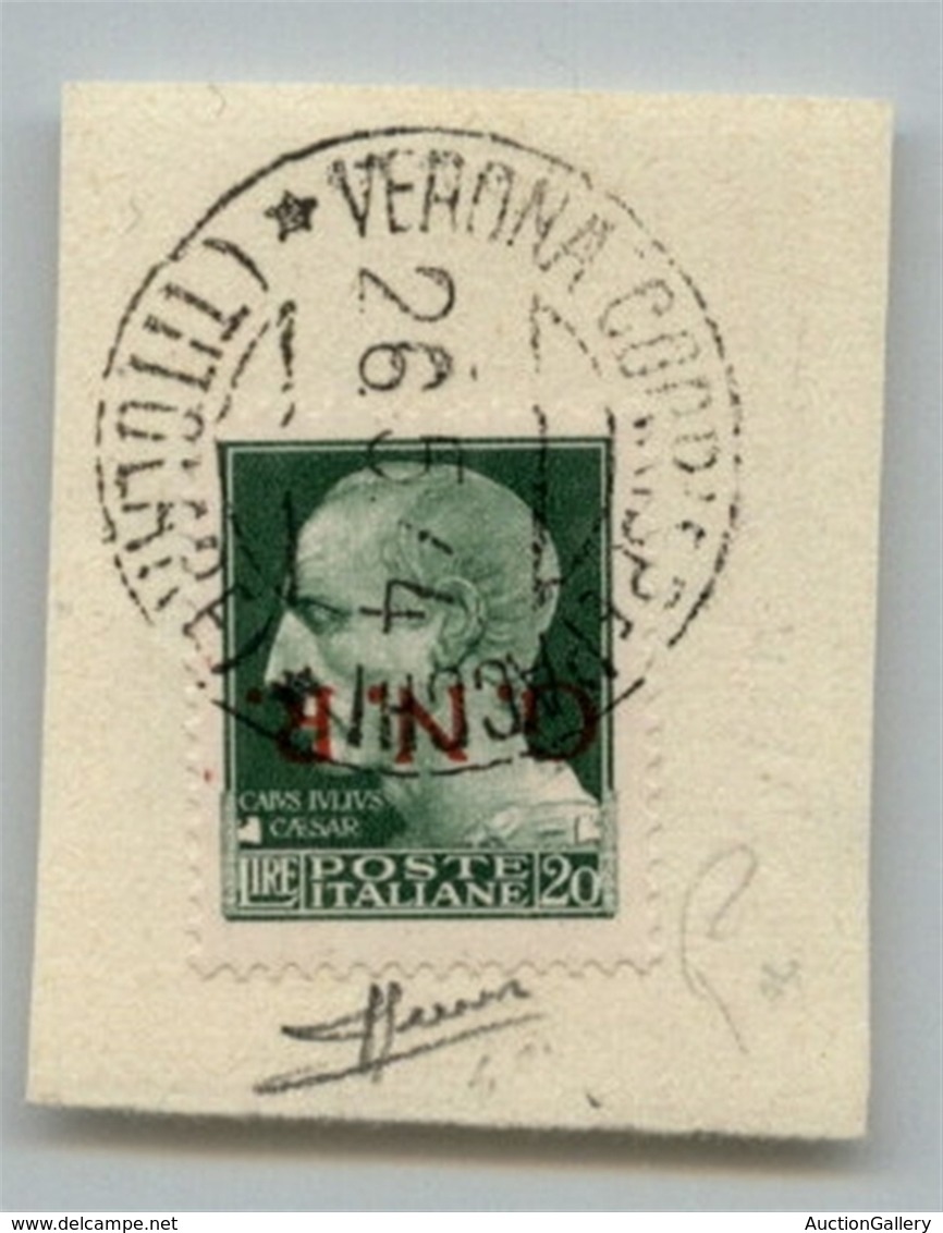 RSI - 1944 - GNR Verona - 20 Lire (487a) Con Soprastampa Capovolta - Usato A Verona (Titolare 26.5.44) Su Frammento - Ol - Otros & Sin Clasificación