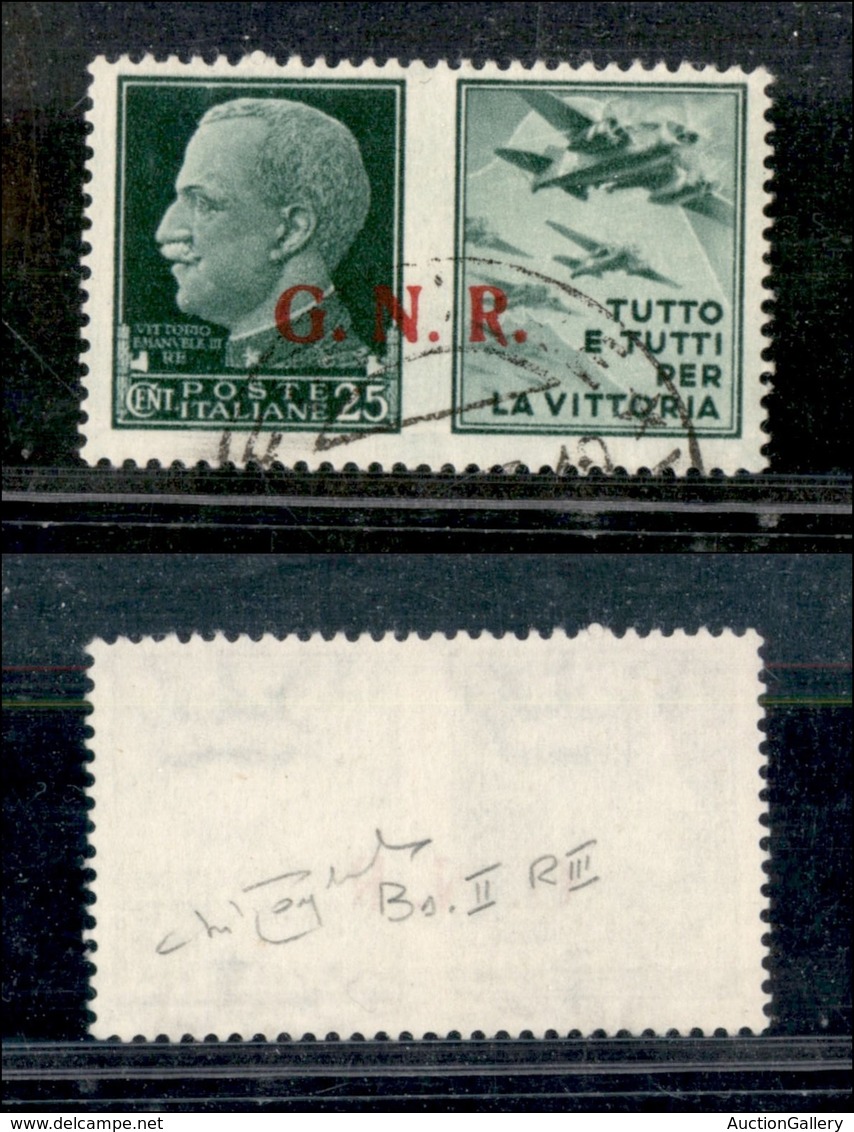 RSI - 1943 - Propaganda - 25 Cent Aviazione (15/Ia-R Terzo Tipo-Brescia) Usato - Cert. Raybaudi - Otros & Sin Clasificación