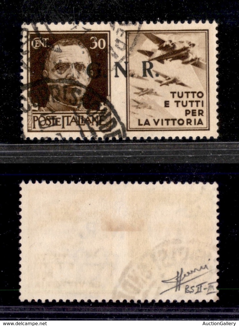 RSI - 1943 - Propaganda - 30 Cent Aviazione (19/Ia-R Terzo-Brescia) Usato - Cert. Sorani - Sonstige & Ohne Zuordnung