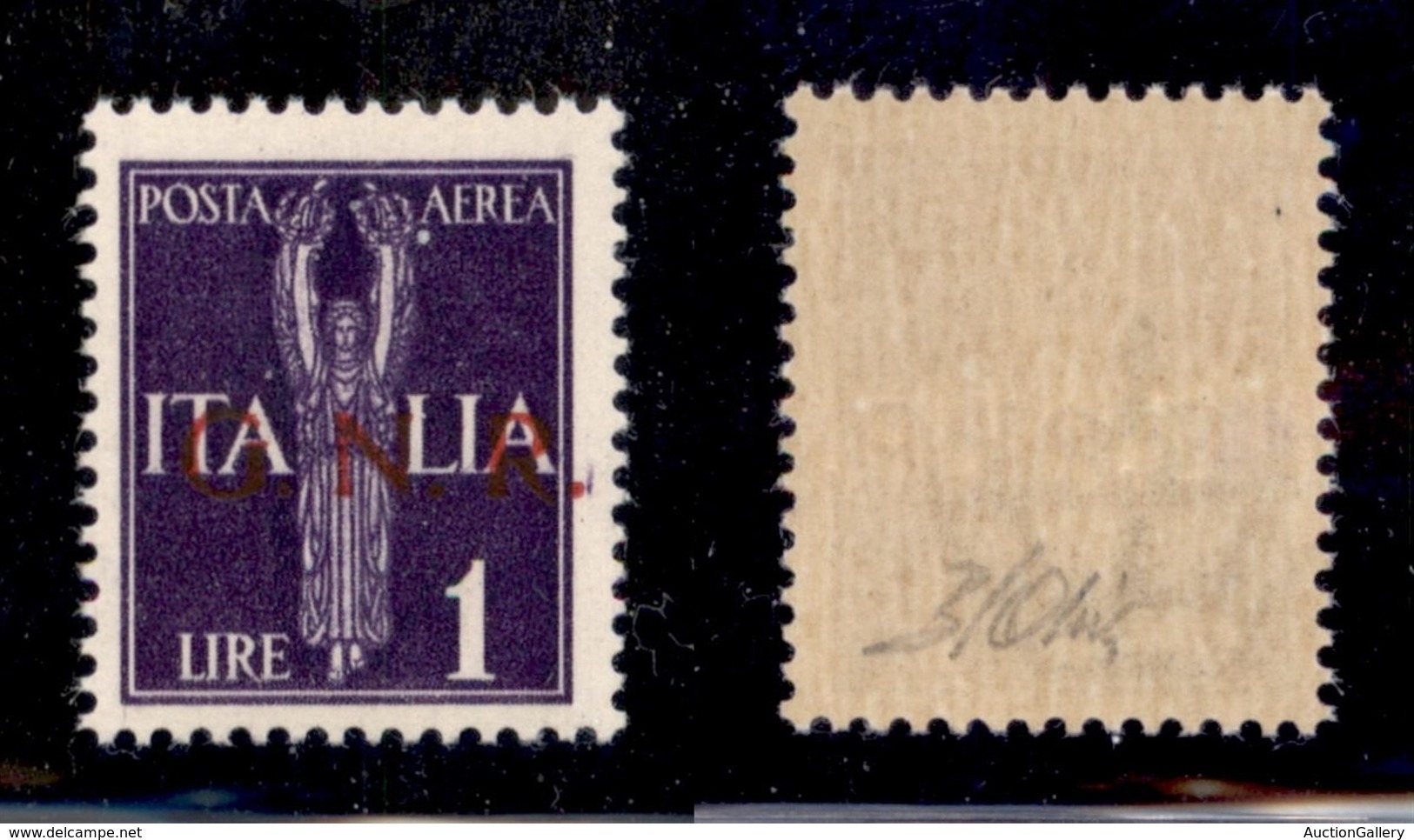 RSI - 1944 - Errore Di Colore - 1 Lira (121A-Aerea-Verona) - Gomma Integra - Oliva + Cert. AG (650) - Sonstige & Ohne Zuordnung