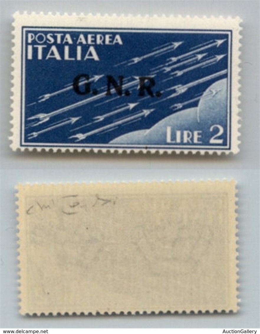 RSI - 1944 - Errore Di Colore - 2 Lire (122A-Aerea-Verona) - Gomma Integra - Raybaudi + Cert. AG (1.500) - Otros & Sin Clasificación