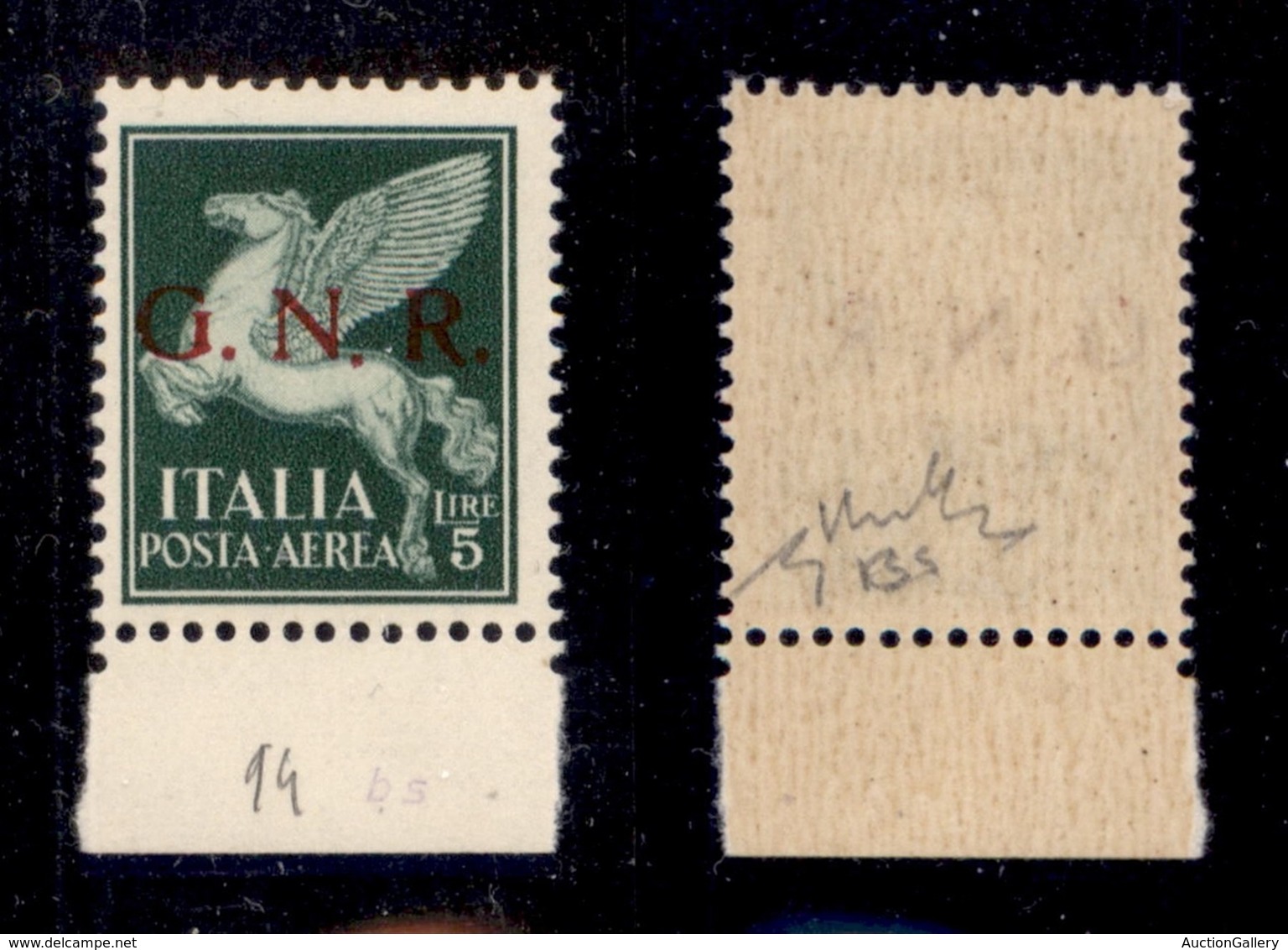 RSI - 1943 - 5 Lire (123/Iid-Aerea-Brescia) Con Punto Piccolo Basso Dopo N - Gomma Integra - Chiavarello + Cert. AG (1.3 - Otros & Sin Clasificación