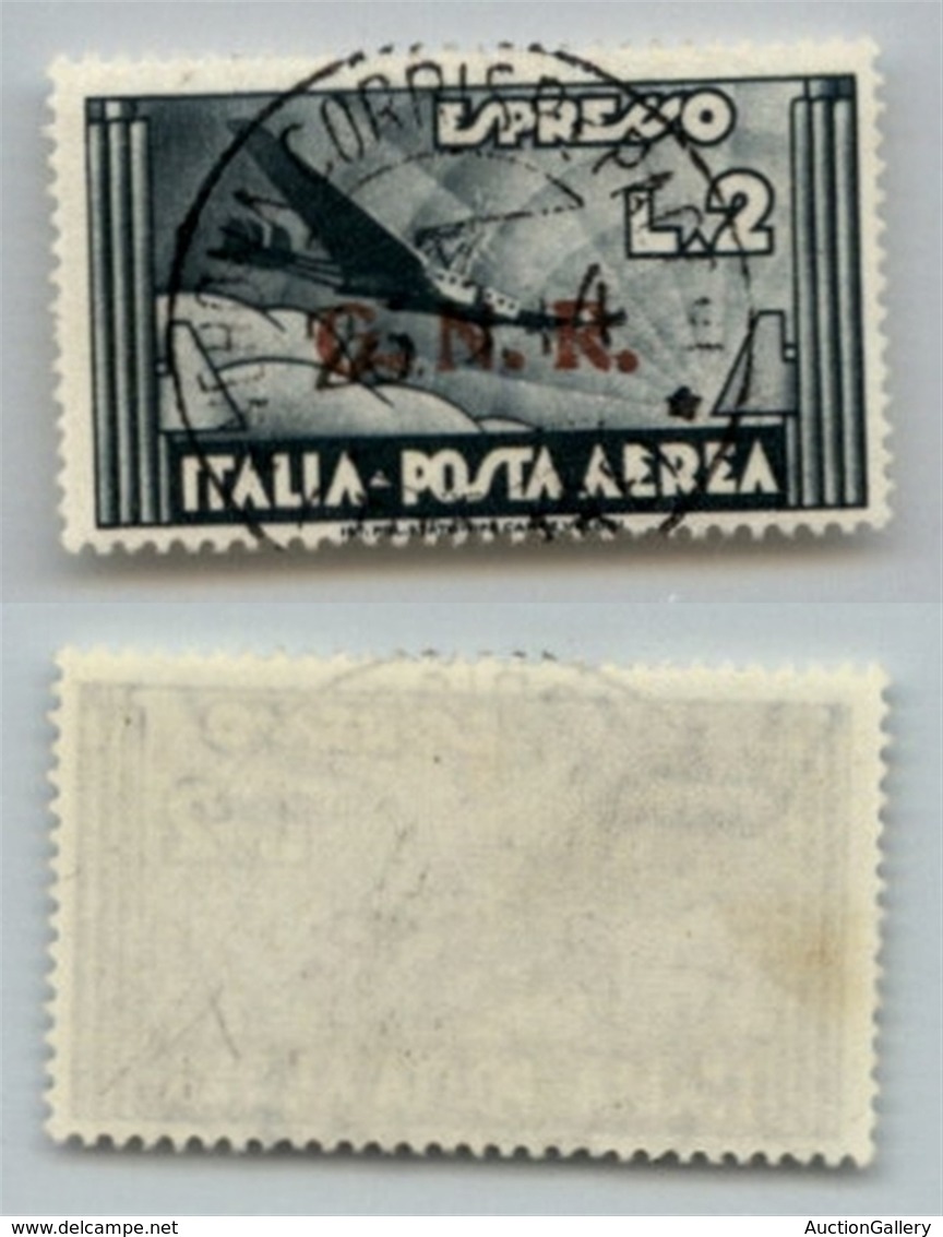 RSI - 1944 - 2 Lire Aeroespresso (125ccb-Aerea-Verona) Con Punti Grossi - Usato A Verona (Titolare) - Cert. AG (3.500) - Otros & Sin Clasificación