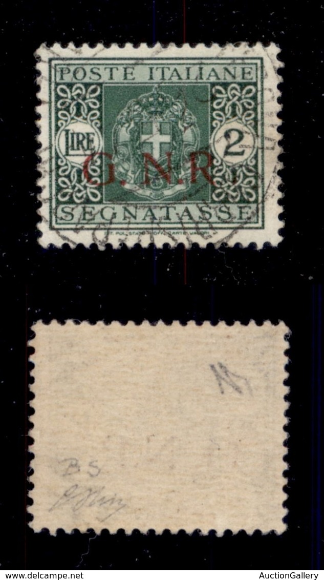 RSI - 1943 - Segnatasse - 2 Lire (56/Id-Brescia) Usato - R Accostato A N - Oliva + Cert. AG (7.500) - Otros & Sin Clasificación