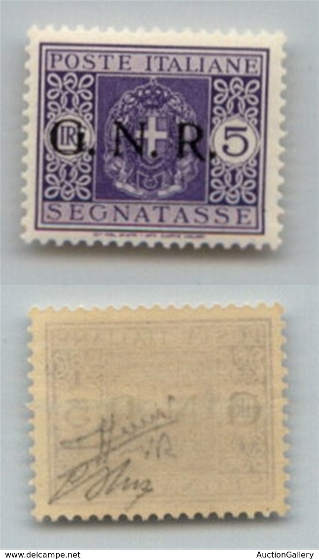 RSI - 1944 - Segnatasse - 5 Lire (57-Verona) - Gomma Integra - Sorani + Oliva (900) - Sonstige & Ohne Zuordnung