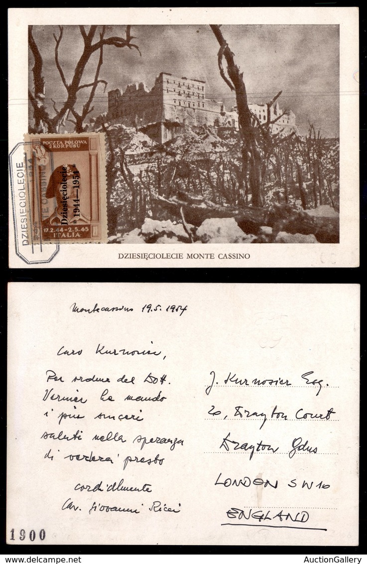 CORPO POLACCO - Governo Polacco Di Londra - 1954 - 2 Zloty (3) Su Cartolina Per Londra Da Montecassino Del 19.5.54 - Otros & Sin Clasificación