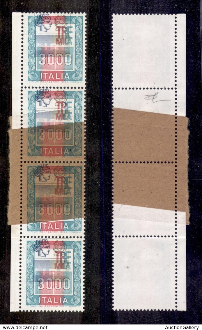 REPUBBLICA - 1979 - 3000 Lire (1440c/1440b) - Striscia Di Quattro Con Centro Spostato (5 Millimetri) - Coppia Centrale S - Sonstige & Ohne Zuordnung