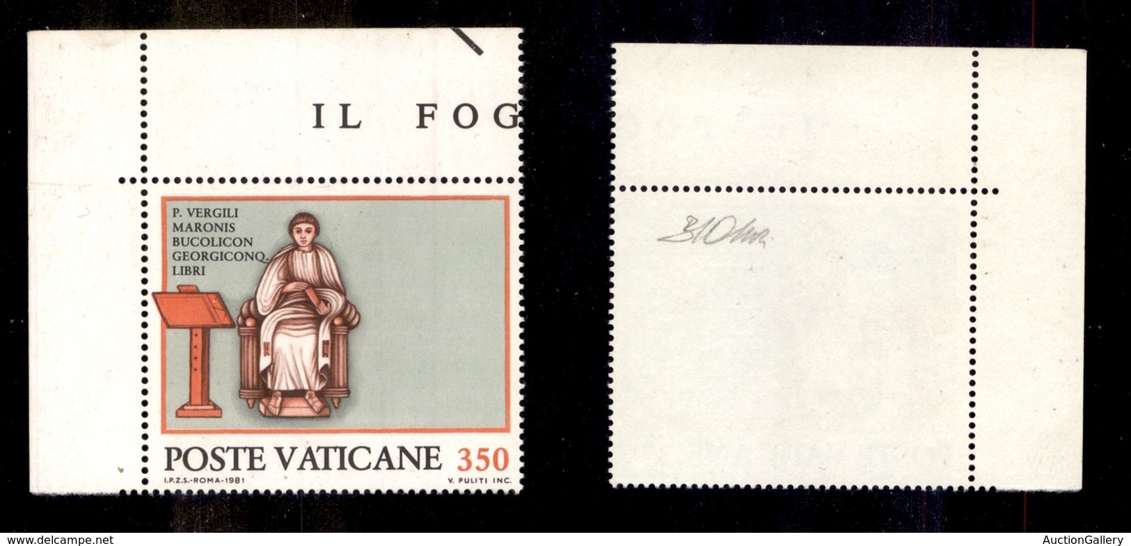 VATICANO - 1981 - 350 Lire Virgilio (688a) Angolo Di Foglio - Senza Stampa Dell’argento - Gomma Integra - Cert. Oliva - Altri & Non Classificati