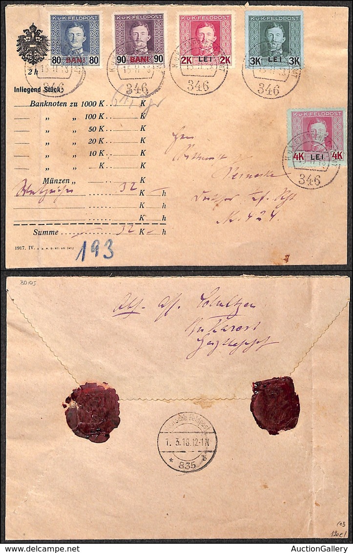 ESTERO - AUSTRIA/ROMANIA - Posta Da Campo - Busta Lettera Denaro - K.K. Etappen Postamt 346 - Feldpost 835 Del 15.2.18 - Altri & Non Classificati