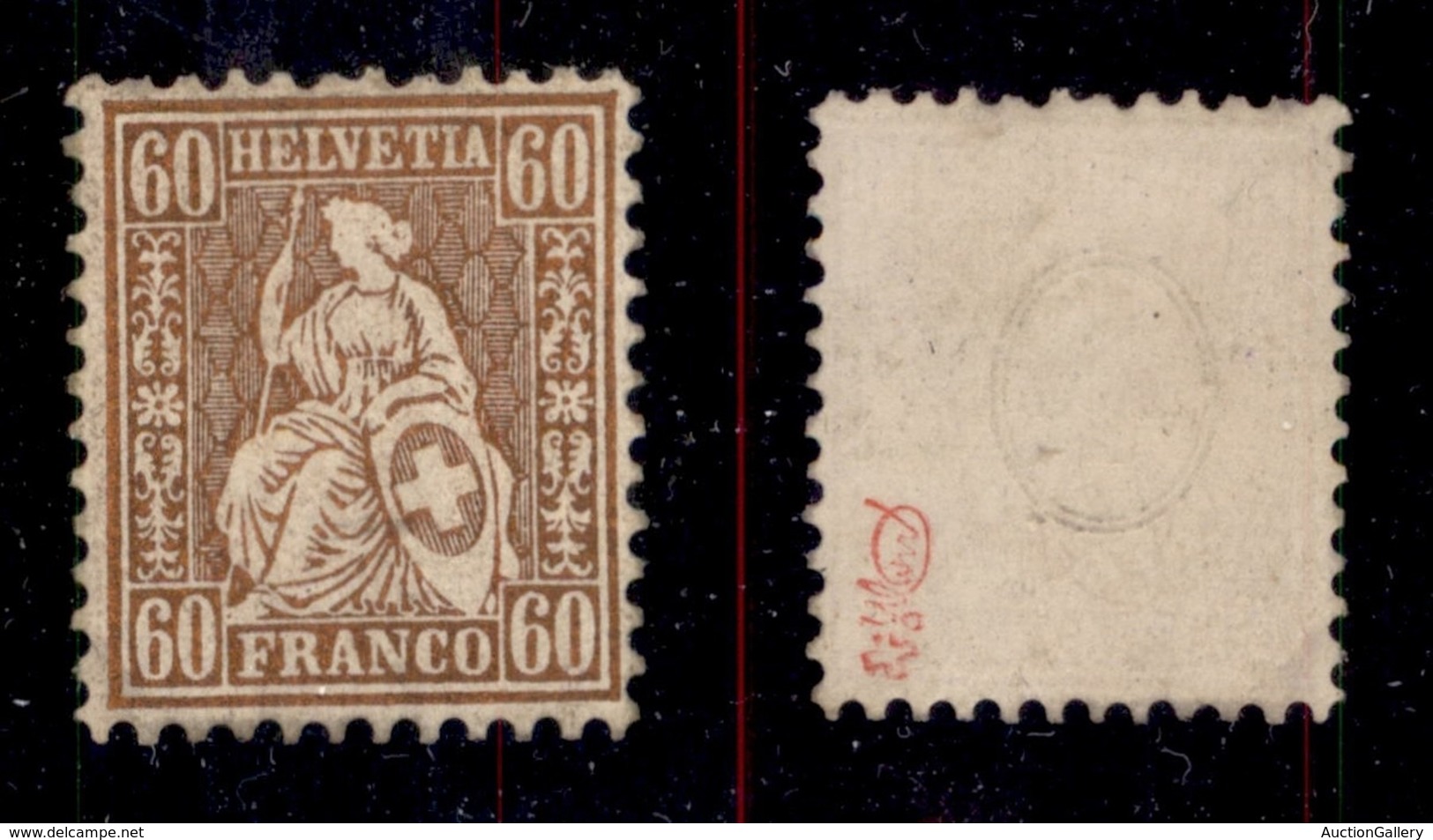 ESTERO - SVIZZERA - 1862 - 60 Cent Helvetia (27) - Gomma Originale - Moser Ratz Fritz (1.300) - Otros & Sin Clasificación