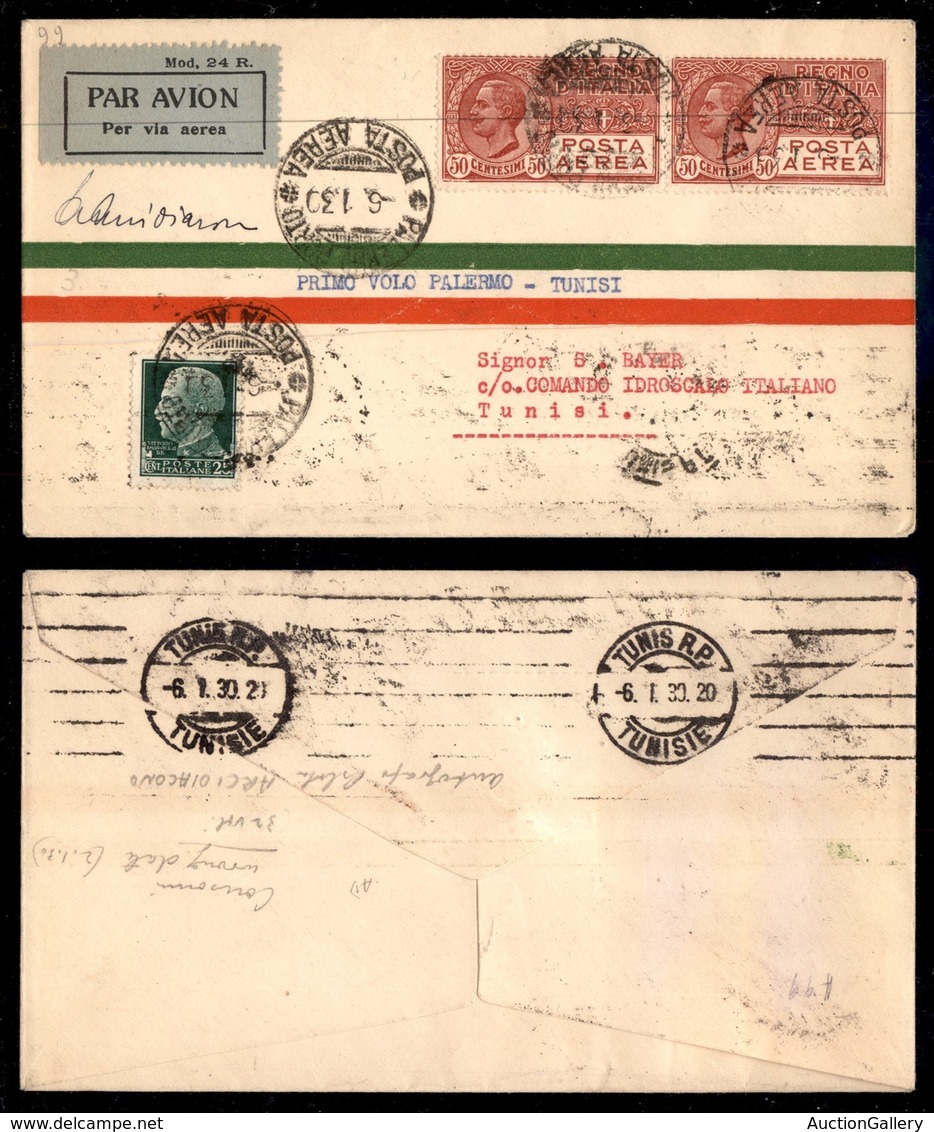 POSTA AEREA - 1930  - (6 Gennaio) - Palermo Tunisi (2054) - Autografo Arcidiacono - 32 Volati - Otros & Sin Clasificación