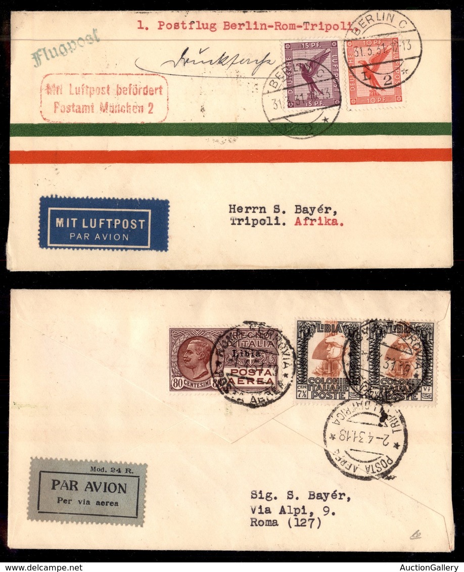 POSTA AEREA - 1931  - (1 Aprile) - Berlino (Roma) Tripoli (2334) - Autografo Del Pilota + Affrancatura Aggiuntiva Di Lib - Otros & Sin Clasificación