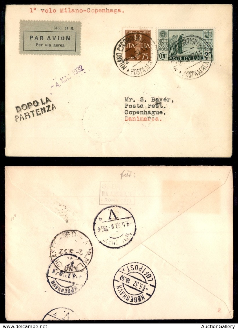 POSTA AEREA - 1932  - (2 Maggio) - Milano Copenaghen (2613) - 10 Volati - Otros & Sin Clasificación