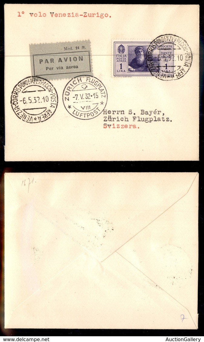 POSTA AEREA - 1932  - (6 Maggio) - Venezia Zurigo (2653) - 16 Volati - Otros & Sin Clasificación