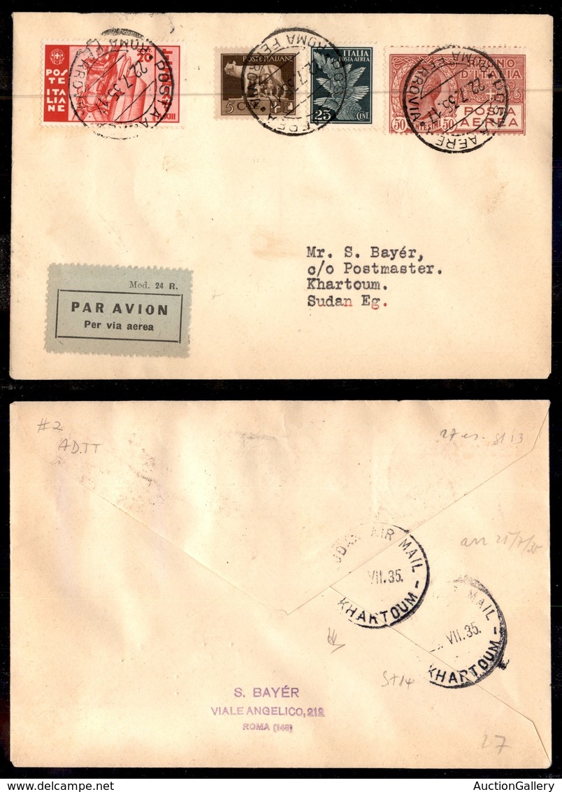POSTA AEREA - 1935  - (22 Luglio) - Roma Khartoum (3290) - 27 Volati - Sonstige & Ohne Zuordnung
