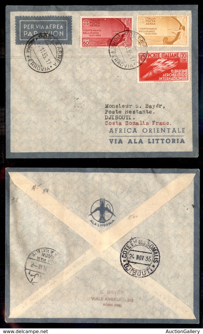 POSTA AEREA - 1935  - (7 Novembre) - Roma Djibouti (3333) - 15 Volati - Otros & Sin Clasificación