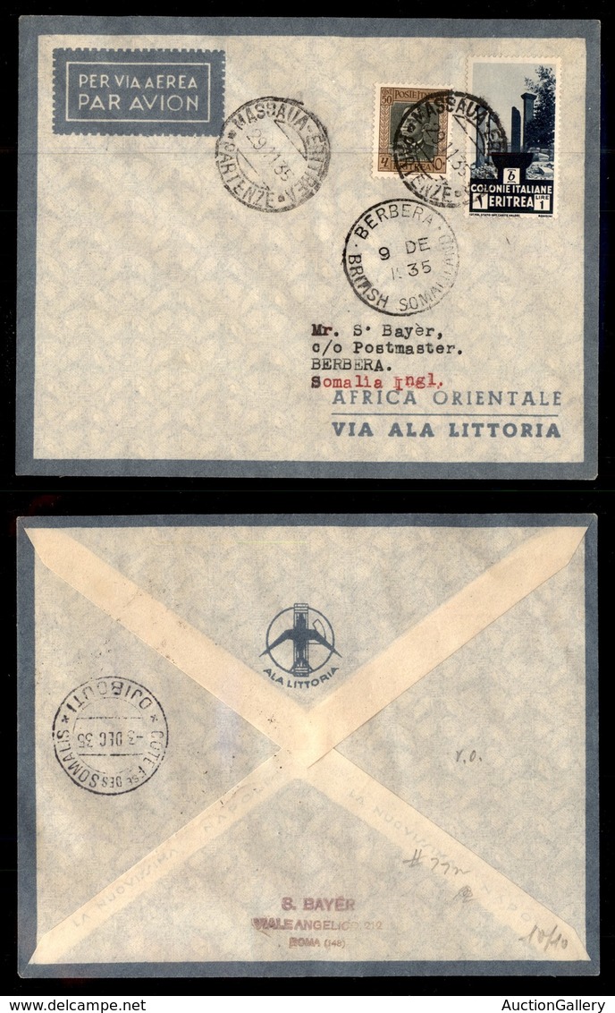 POSTA AEREA - 1935  - (29 Novembre) - Massaua (Djibouti) Berbera (3378) - 10 Volati - Otros & Sin Clasificación