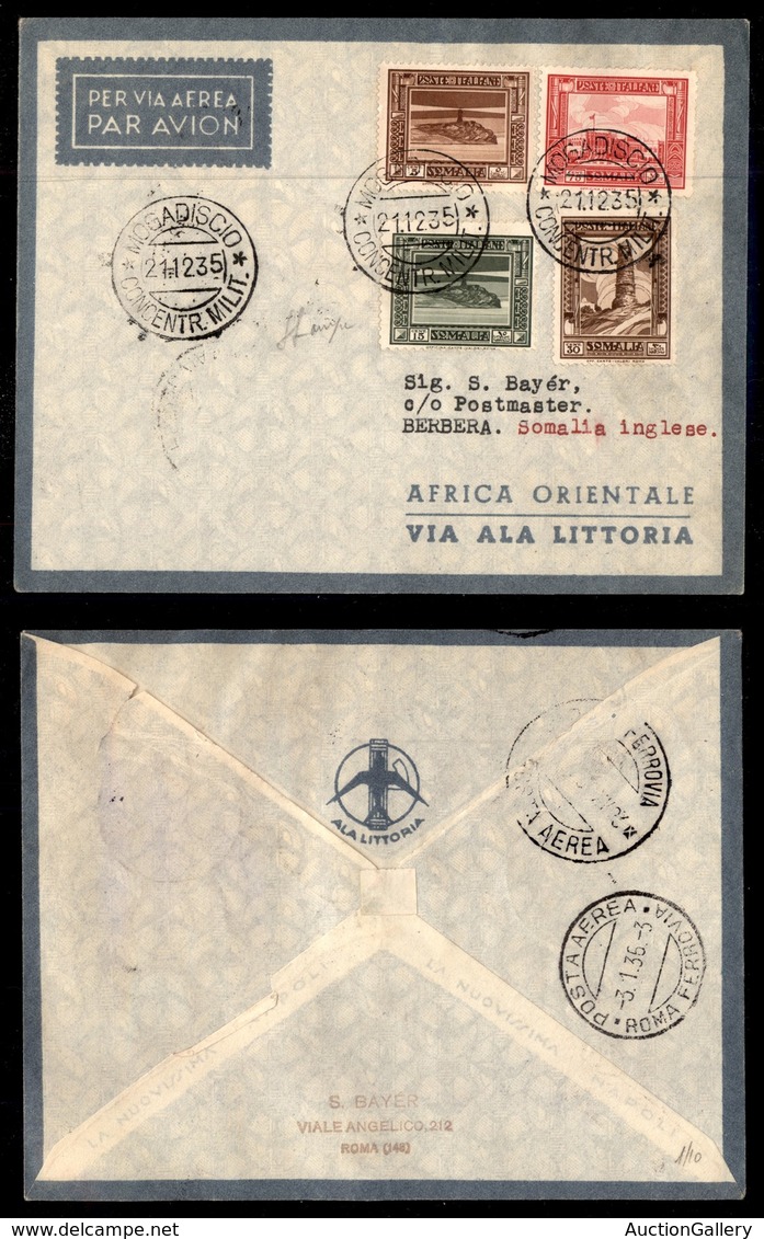 POSTA AEREA - 1935  - (22 Dicembre) - Mogadiscio (Roma) Berbera (3493) - 10 Volati - Otros & Sin Clasificación