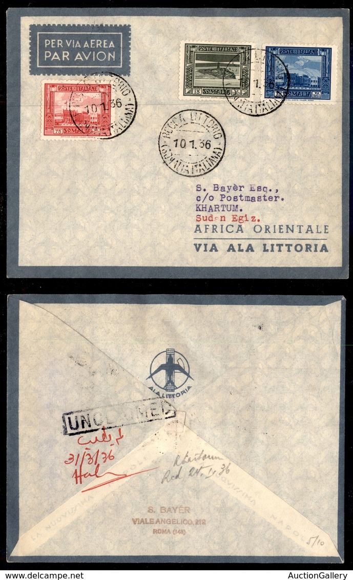 POSTA AEREA - 1936  - (10 Gennaio) - Rocca Littorio Khartoum (3536) - 10 Volati - Otros & Sin Clasificación