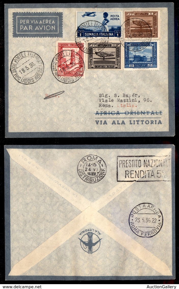 POSTA AEREA - 1936  - (18 Maggio) - Addis Abeba Roma (3561) - Affrancatura Di Somalia - Pochi Volati - Otros & Sin Clasificación