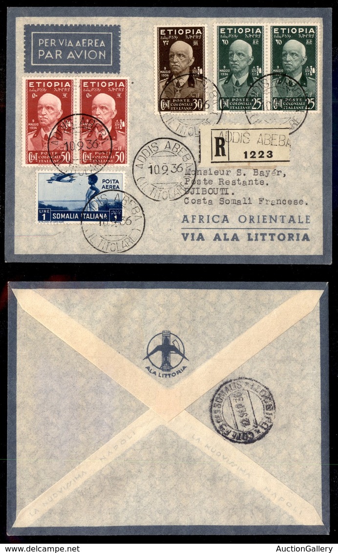 POSTA AEREA - 1936  - (10 Settembre) - Addis Abeba Djibouti (3593) - Aerogramma Raccomandato - 10 Volati - Otros & Sin Clasificación