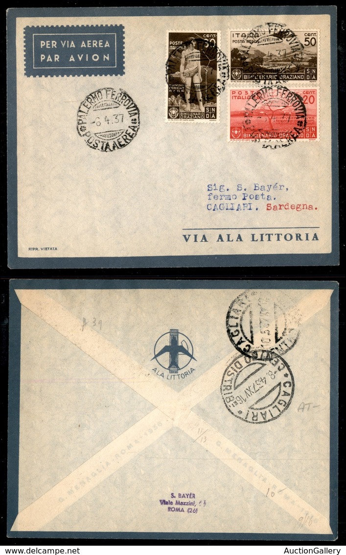 POSTA AEREA - 1936  - (6 Aprile) - Palermo Cagliari - Non Catalogato - 39 Volati - Otros & Sin Clasificación