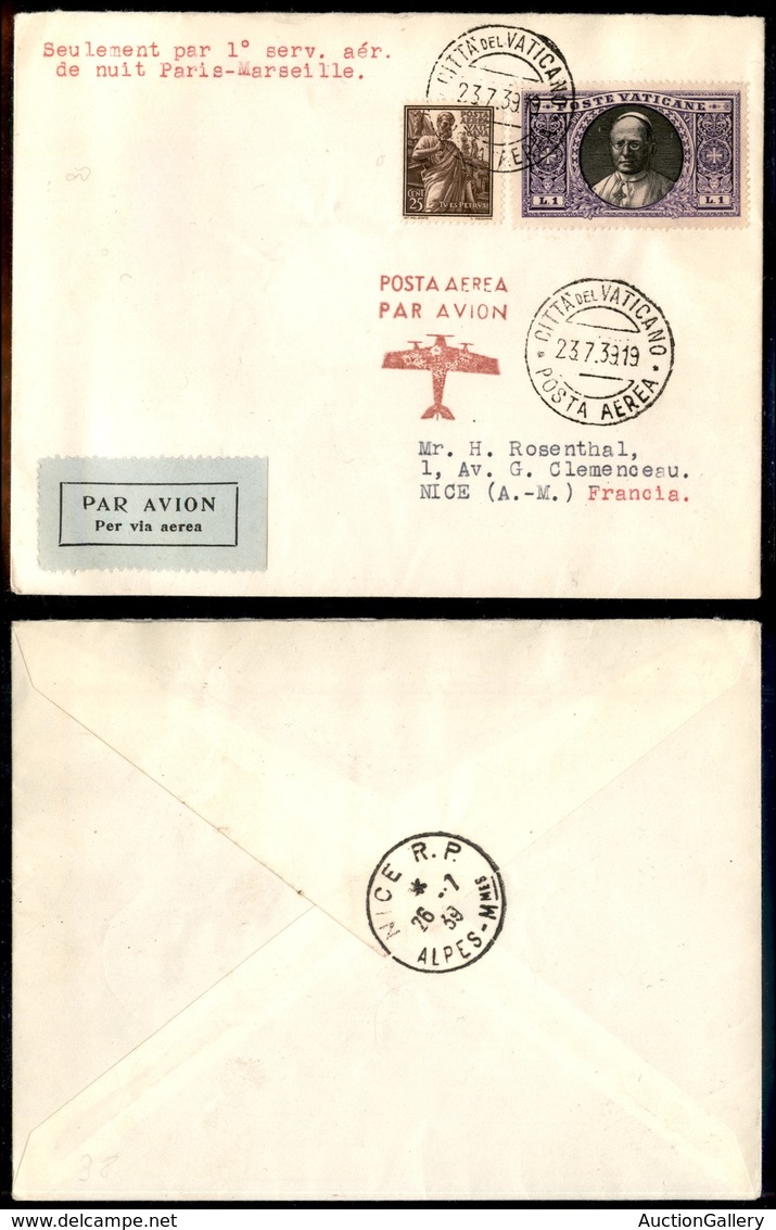 POSTA AEREA - 1939  - (25 Luglio) - Vaticano Nizza (3867) - 19 Volati - Otros & Sin Clasificación