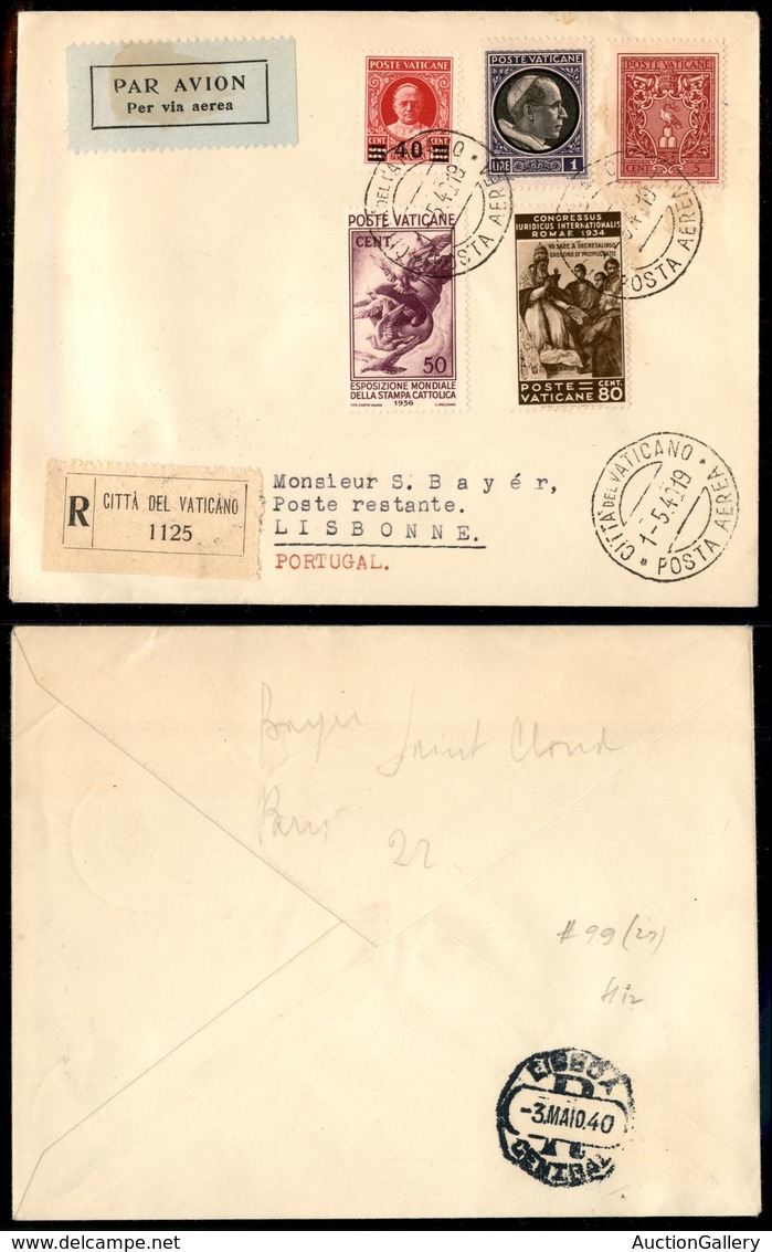 POSTA AEREA - 1940  - (2 Maggio) - Vaticano Lisbona (4008) - 25 Volati - Autres & Non Classés