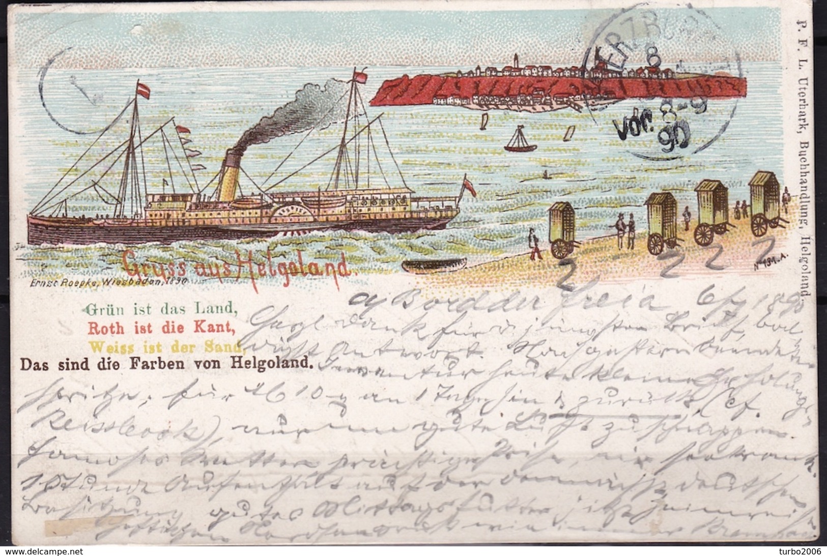 6-7-1890 Postcard From Helgoland "an Bord Der Freia" To Wurzburg (after Zanzibar Pact 1-7-1890 With English Stamp Mi14). - Heligoland